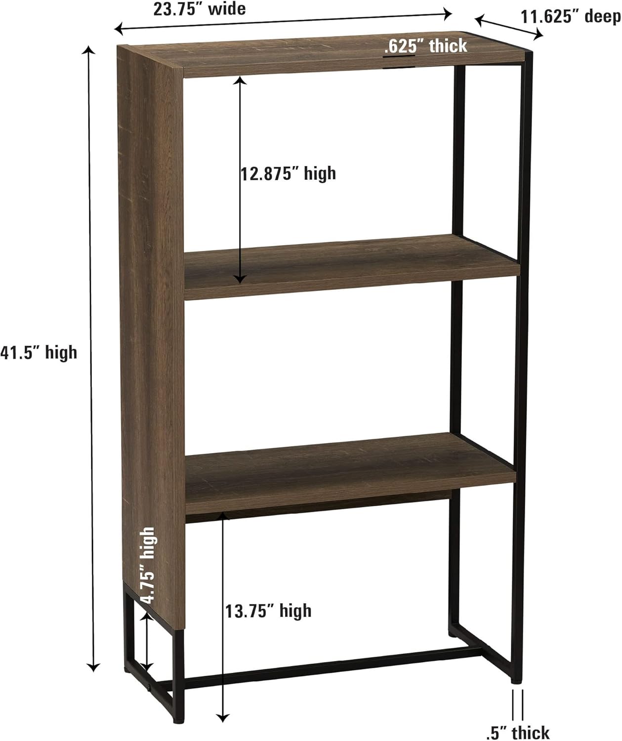 Household Essentials Wrap 3 Shelf Open Storage Bookshelf Ashwood Rustic Wood Grain and Black Metal