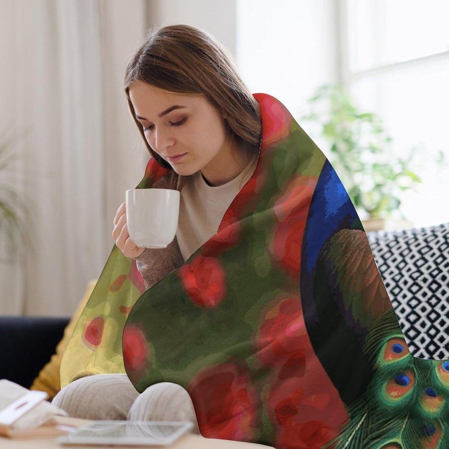 Peacock Flowers Blanket Super Soft Lightweight Throw Blanket Cute Cozy Warm Bed Blanket Decorative Fuzzy Blanket All-Season Home Decor Gift for Sofa Couch Living Room 50"*60"（130 * 150cm）