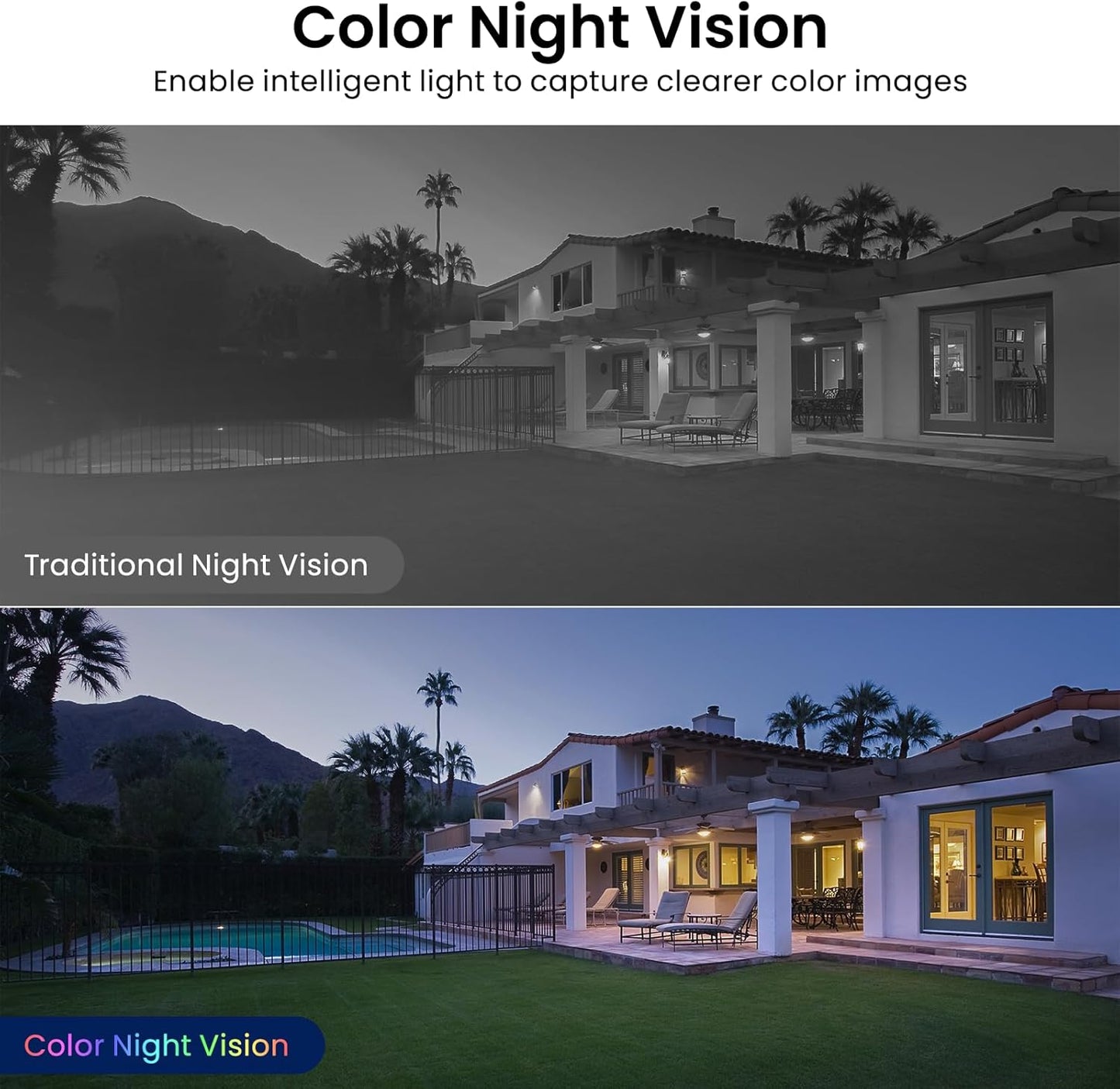 2K Cameras for Home Security-Outdoor/Indoor Camera for Dog/Cat/Pet/Nanny/Baby/Elderly, Color Night Vision, White Light, Siren, 24/7 SD Recordings, Works with Alexa, Plug in (C1-White-2pack-2.4G)