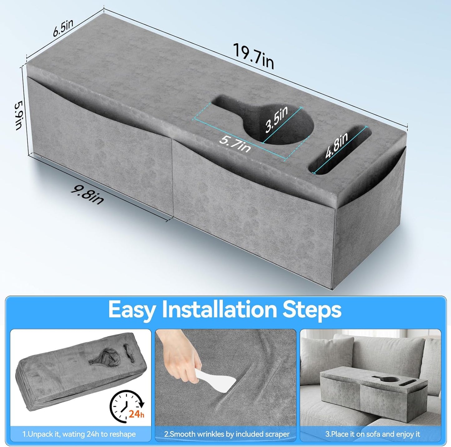 Couch Armrest Caddy with Cup Holder, Portable Sofa Armrest Pillow Drink Holder Table Tray with 5 Large Side Storage Pockets, Portable Sofa Rrmrest for Reading & Bed Rest Pillows armrest couch- 2 Packs
