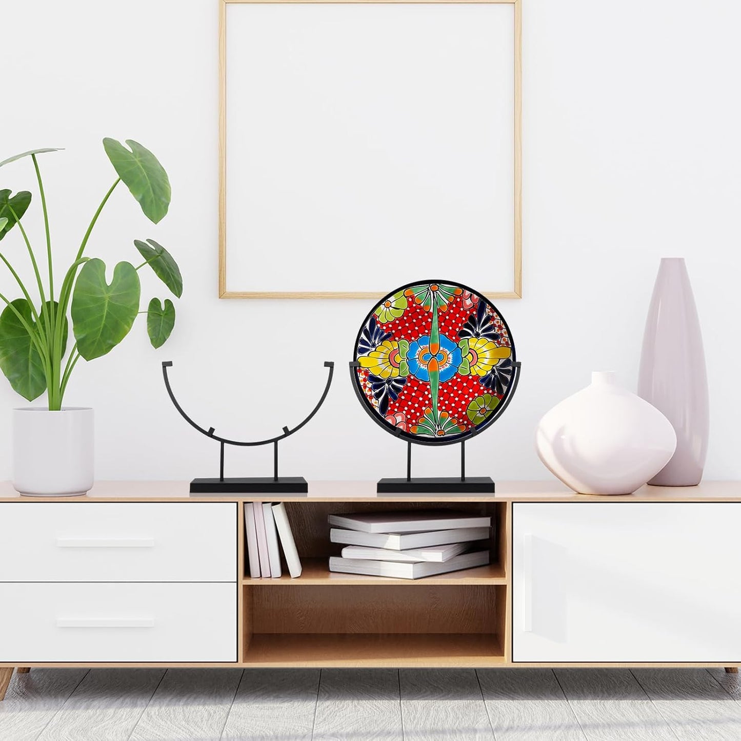 Blulu 4 PCS 10 Inch Round Metal Display Stands for Stained Glass Fused Glass Art Easel Display Stands Decorative Plate Holder for Art Panels Picture Platter Photo