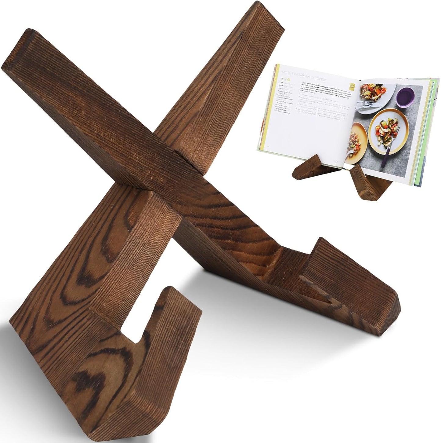 Wooden Cookbook Display Stand Holder - Adjustable, Foldable, Rustic Wood Design, Great for Kitchen Countertops, Tablets, Recipe Books, and Photos, Perfect Gift for Home Chefs and Cooking Lovers