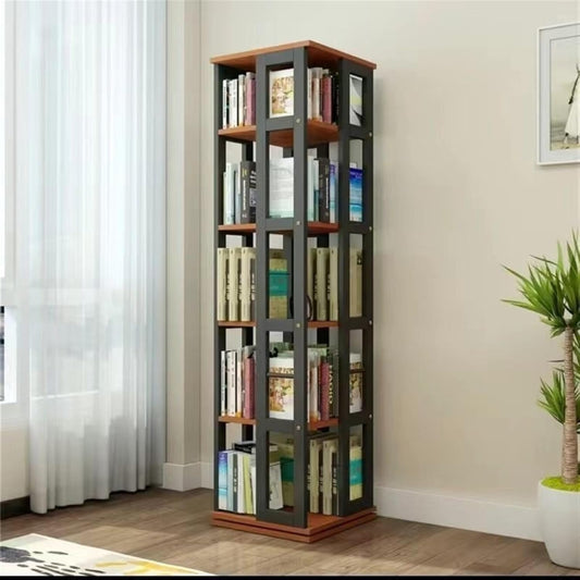 360° Rotating Bookcase, 4/5/6 Tier Corner Bookshelf with Removable Bookends, Space-Saving Storage Organizer for Small Rooms, Modern Design for Study & Living Areas (Brown, 40x40x153 cm)