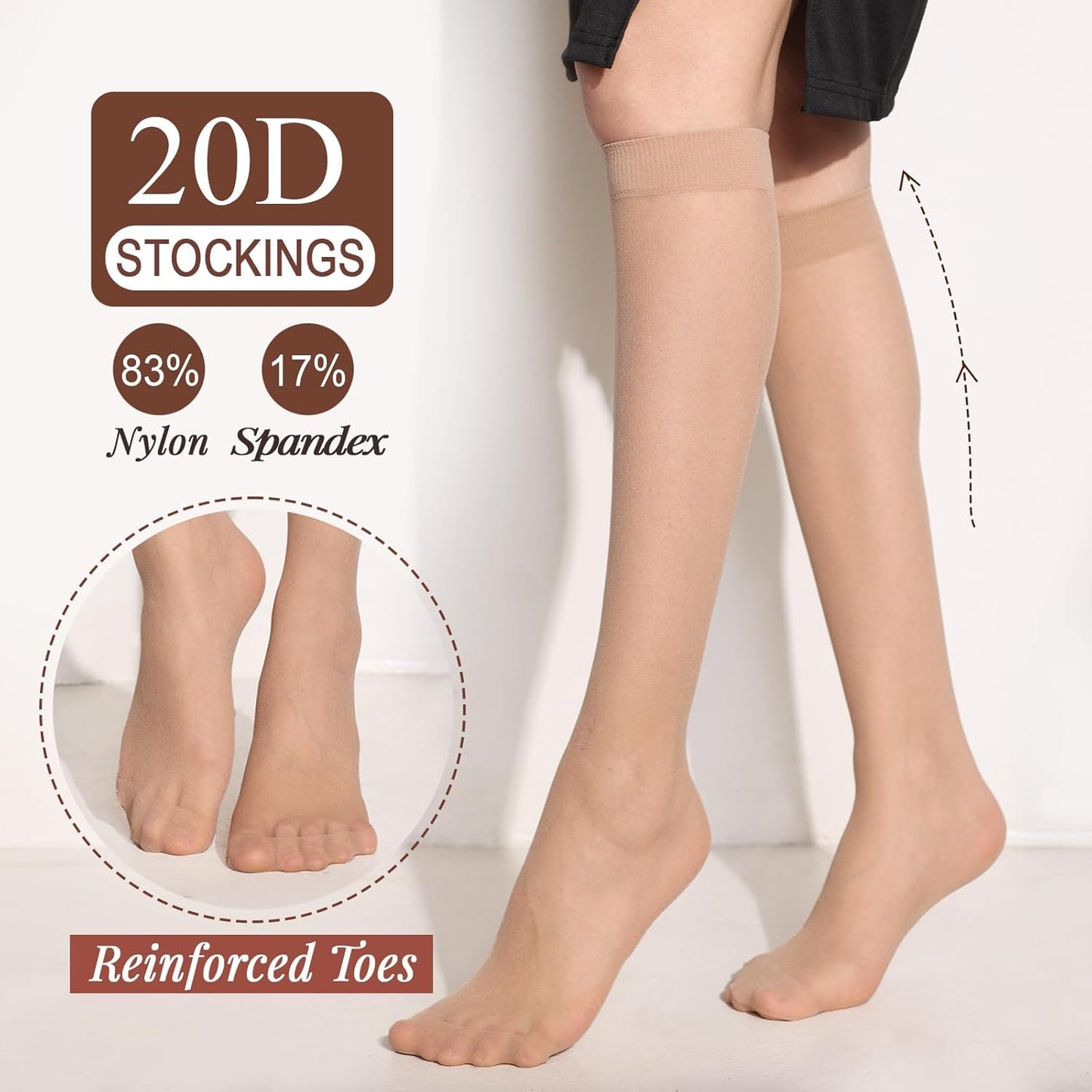 12 Pairs Knee High Stockings for Women, 20 Denier Sheer Nylon Socks for Women