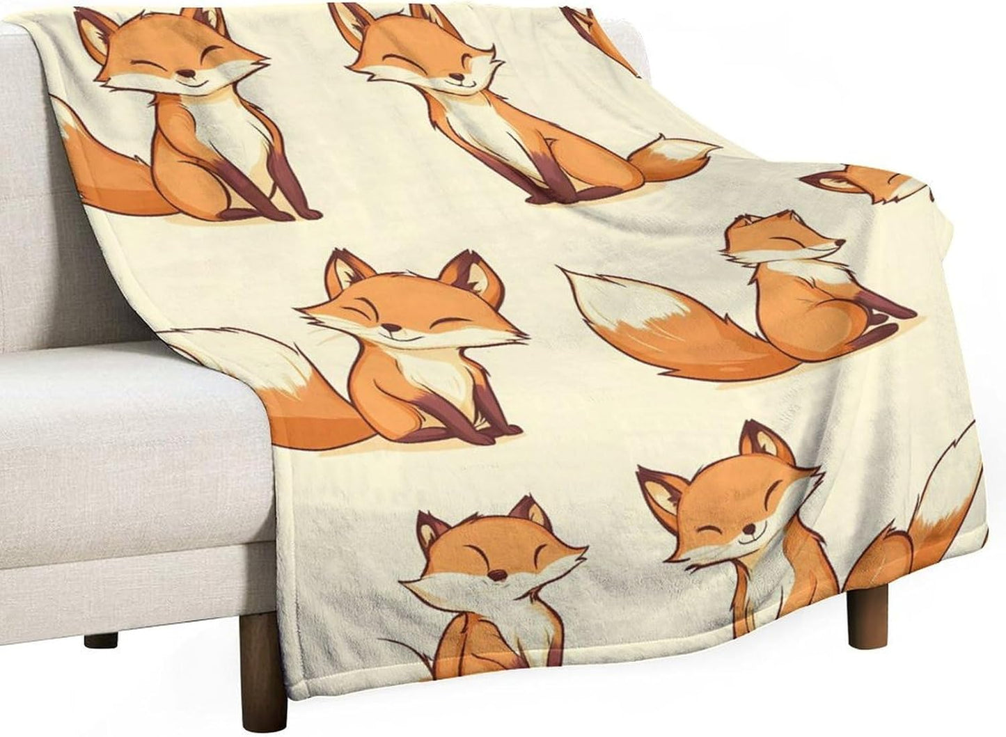 Foxes Print Throw Blanket for Couch Bed Plush Cozy Fuzzy Flannel Blanket for All Season 55"x70"