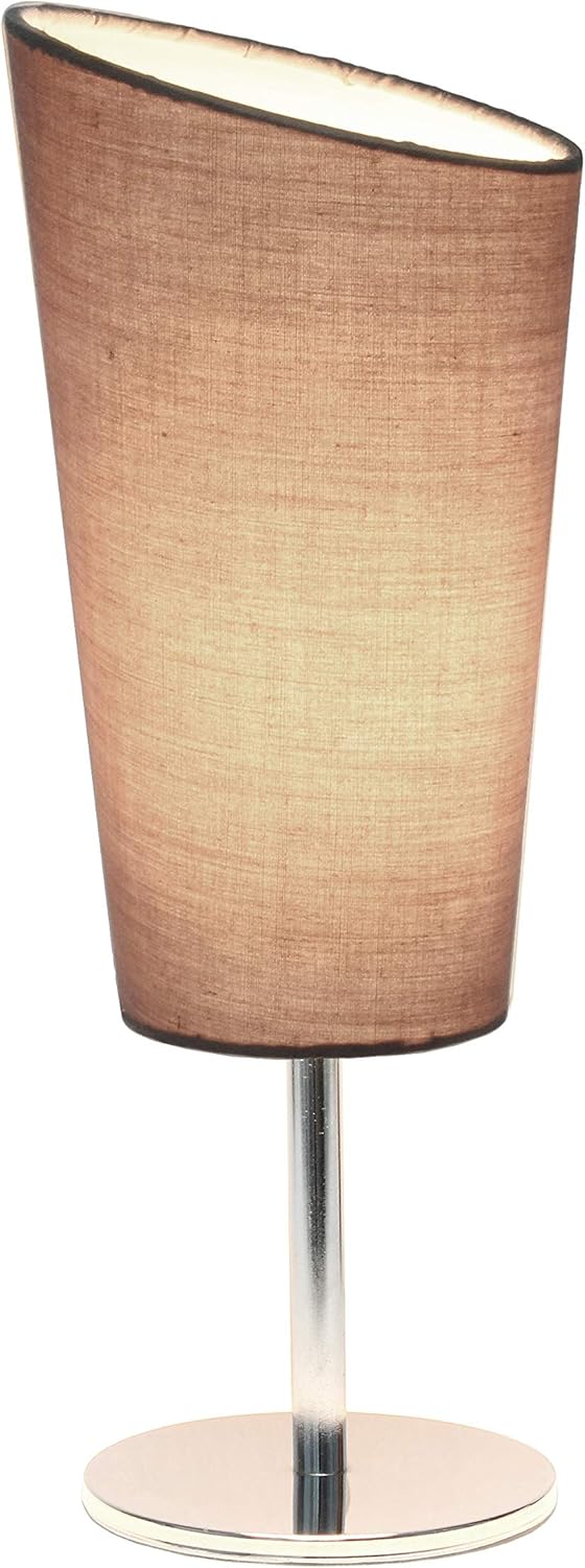 Simple Designs LT2061-GRY Mini Chrome Angled Fabric Shade Table Lamp, Gray