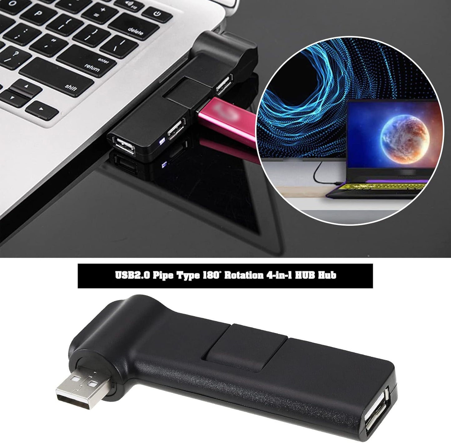 Create idea 4 Port 180 ° Rotation USB Extender Hub 4 Port USB Hub Power Adapter Mini USB 2.0 Hub 4 Port USB Hub Accessories for Mouse Keyboards Card Readers 5V 500mA