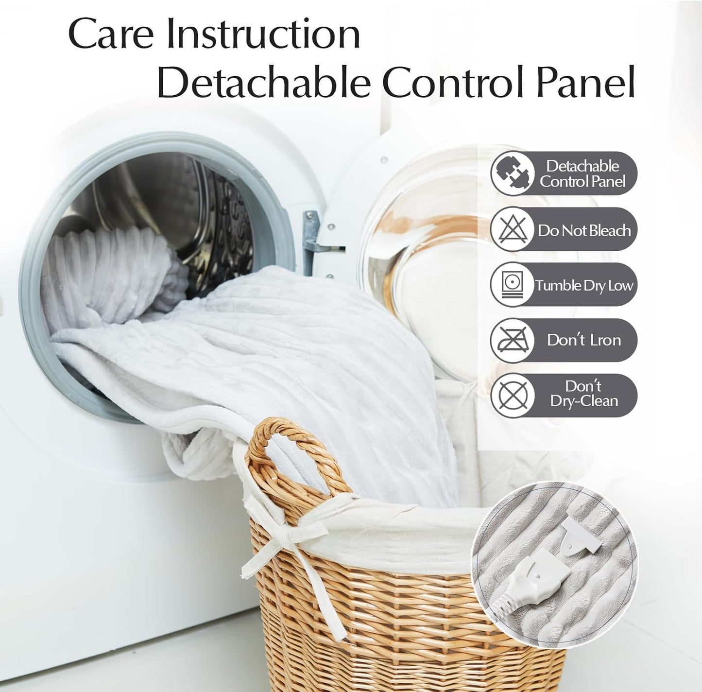 Electric Heated Blanket Twin Size, Soft and Cozy Thickened Stripe Flannel and Sherpa Electric Blanket for Bed, Automatic Safety System 6 Heating Levels & 10 Hours Auto-Off, 62"x84" Light Grey