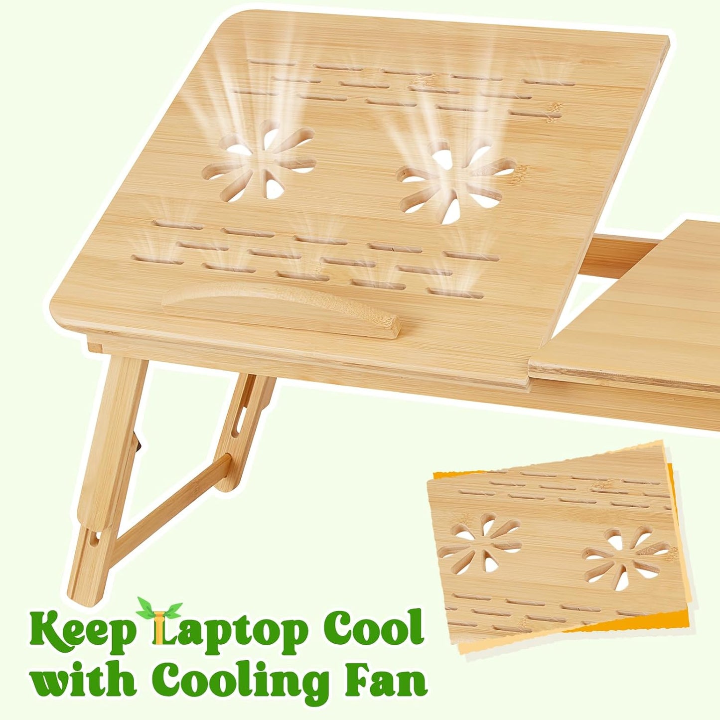 Bamboo Laptop Desk, Adjustable Foldable Bed Tray Table for Bed, Sofa, and Floor, Portable Lap Desk with Tilting Top & Drawer for Writing, Reading, Breakfast, Drawing, and Working