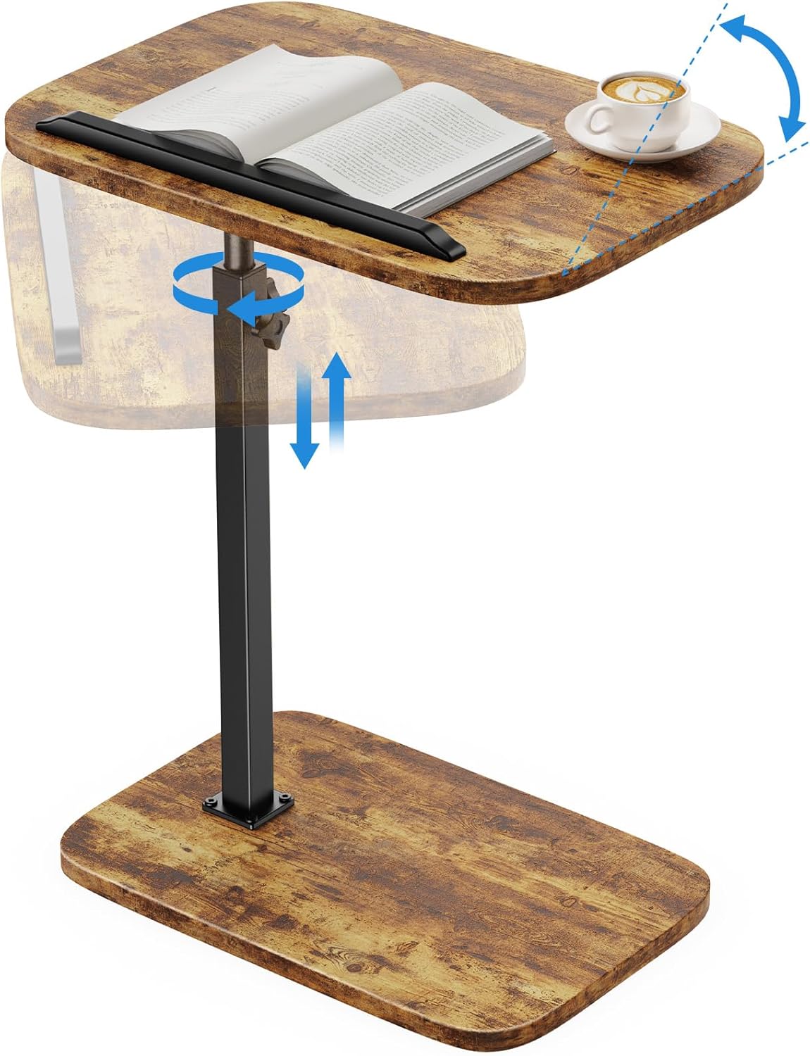 HUANUO Adjustable TV Tray, Height Adjustment TV Trays with 360° Swivel and 90° Tilt, Sturdy & Multi-Functional Sofa Table with Anti-Slip Bar, Side Table for Couch, Bedside, Dining, Living Room