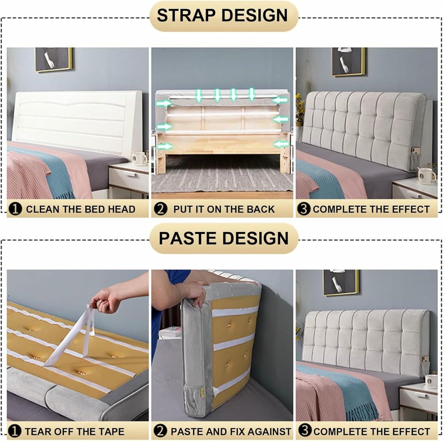 Rectangle Headboard Cushion Bedside Support Cushion Large Backrest,Fleece Reading Pillow Wall Pillowboard Neck Lumbar Upholstered Bedroom Daybed Bolster,Gray1,Straps 79"/King