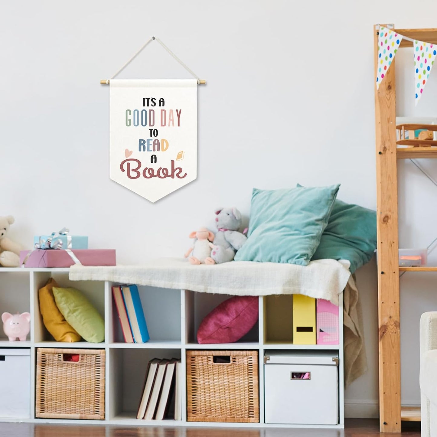 It's A Good Day to Read A Book Kids Room Decor, Boho Reading Classroom Banner Canvas, Nursery Wall Hanging Decor Art Pennant Flag for Reading Nook Corner Playroom Toddler Room Library 11x15in