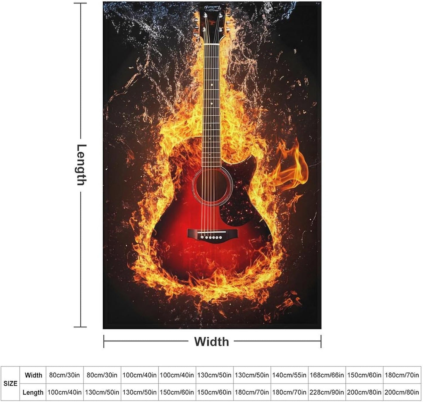 Fire Guitar Throw Blanket for Couch Bed Plush Cozy Fuzzy Flannel Blanket for All Season 40"x60"