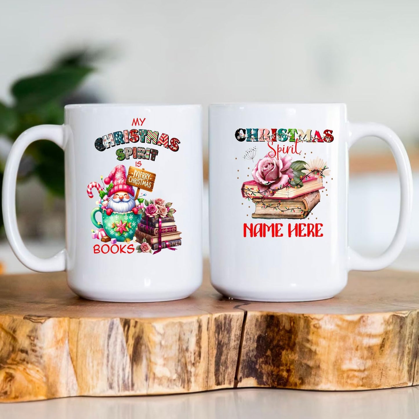 Personalized Merry Christmas Mug 11oz Bookish Ceramic Coffee Cup for Reading Lover Bookclub
