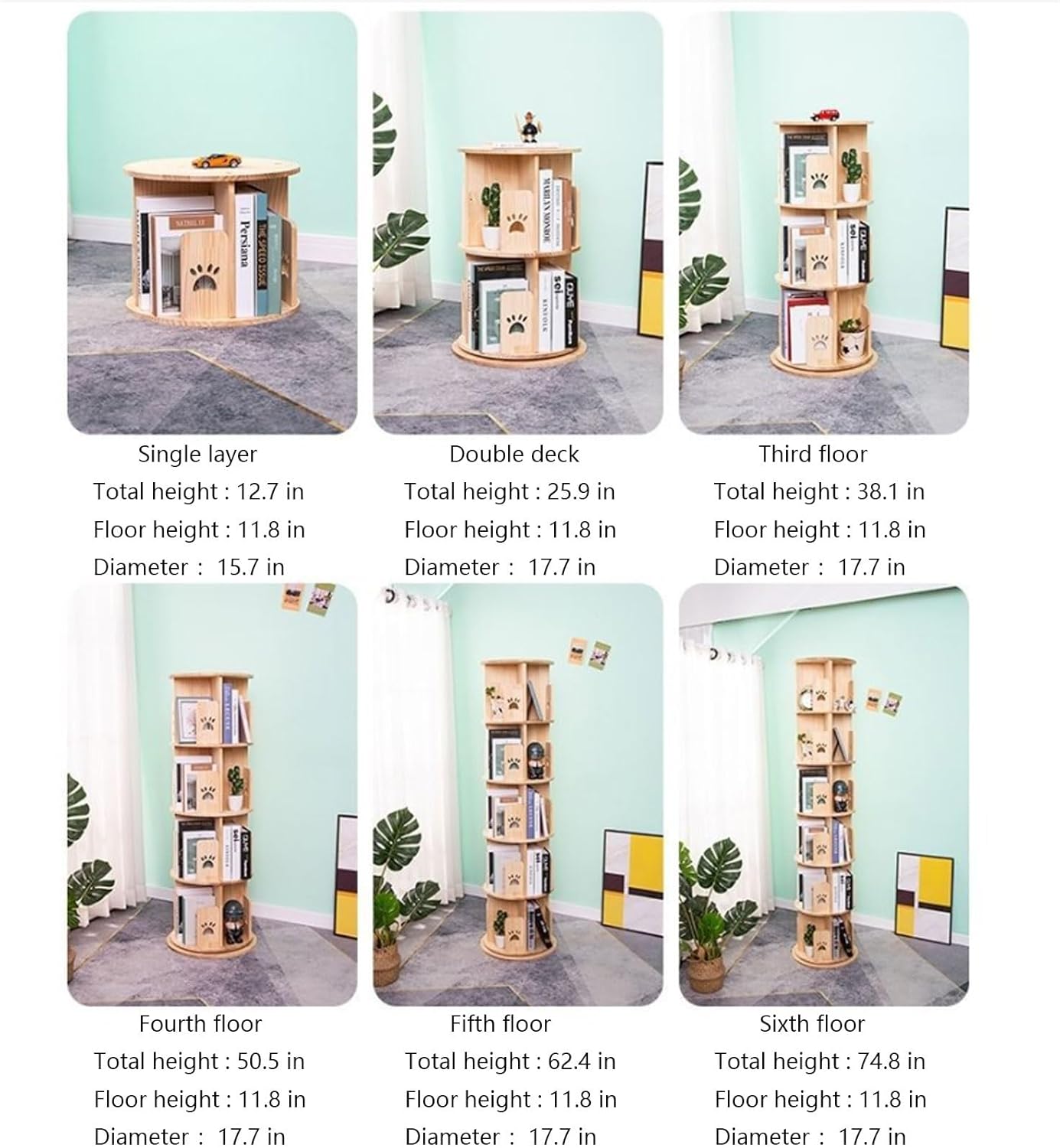 360° Revolving Bookcase Tower, Spinning Wooden Bookshelf Display Rack, 5-Tier Rotating Storage Shelves for Home, Office, Study Room – Space-Saving Organizer