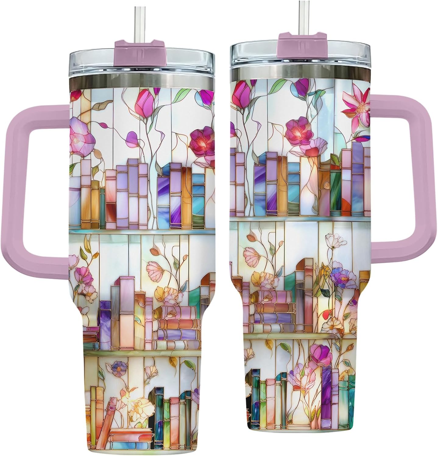 Reading Tumbler 40oz Stainless Steel with Handle and Straw Bookish Travel Mug Insulated Coffee Cup Gift for Book Lovers Women Teacher Librarian