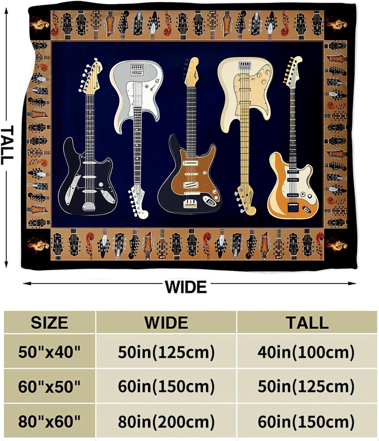 Cool Guitar Blanket Super Soft Warm Fluffy Flannel Music Throw Blanket Cozy Fuzzy Plush Bedding Blanket Gift for Boys Girls Teens Adults Couch Sofa 50"x40"