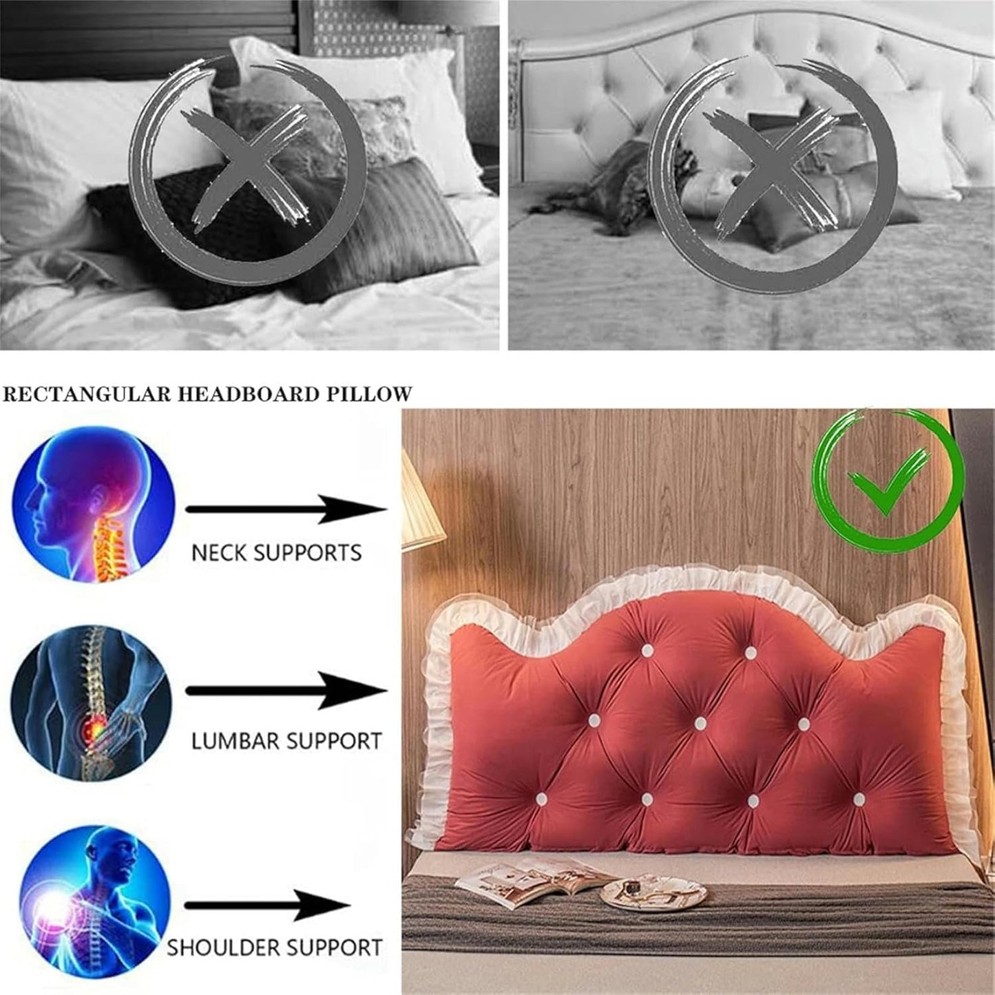 Large Reading Pillow Cushion, Headrest Cushion, Backrest Pillow, Wedge Positioning Support Pillow for Sofa Bed Lumbar Cushion, Full Size, Gray, 59"/150cm (Queen)