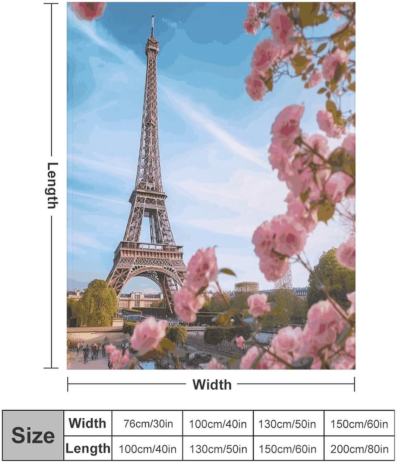 Paris Eiffel Tower with Flowers Blanket Super Soft Lightweight Throw Blanket Cute Cozy Warm Bed Blanket Decorative Fuzzy Blanket All-Season Home Decor Gift for Sofa Couch Living Room 40"*50" （100*130c