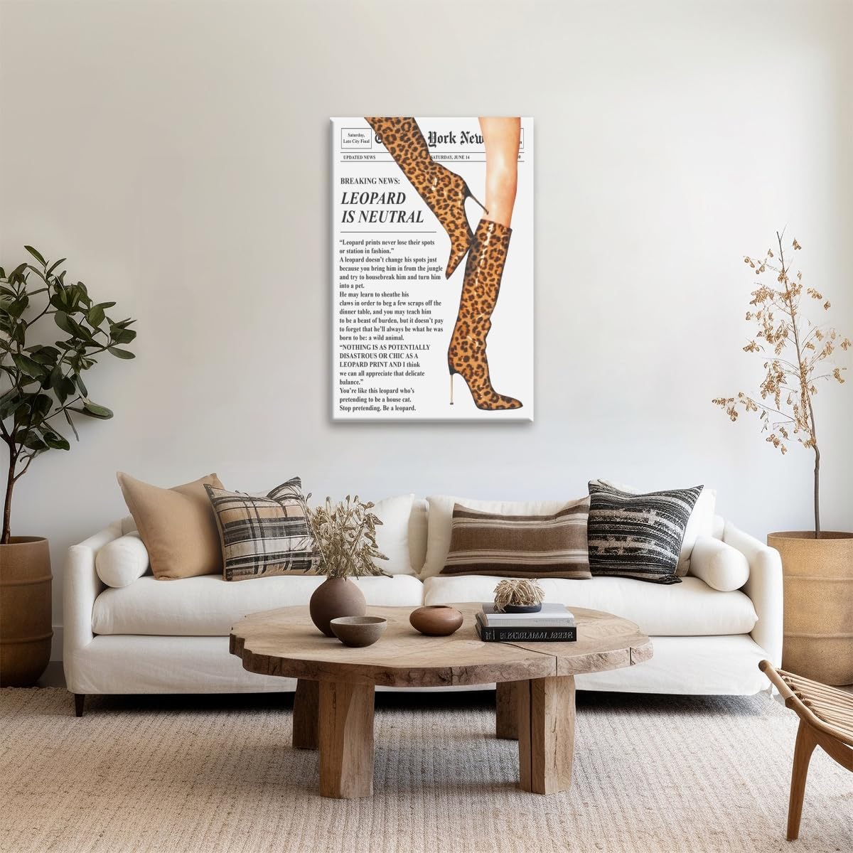 Trendy Newspaper Posters Vintage Leopard Boots Poster Feminist Canvas Prints Retro Fashion Bar Cart Magazine Cover Wall Art for Hot Girl Preppy Y2k Aesthetic Room Home Decor 12x16inch Unframed