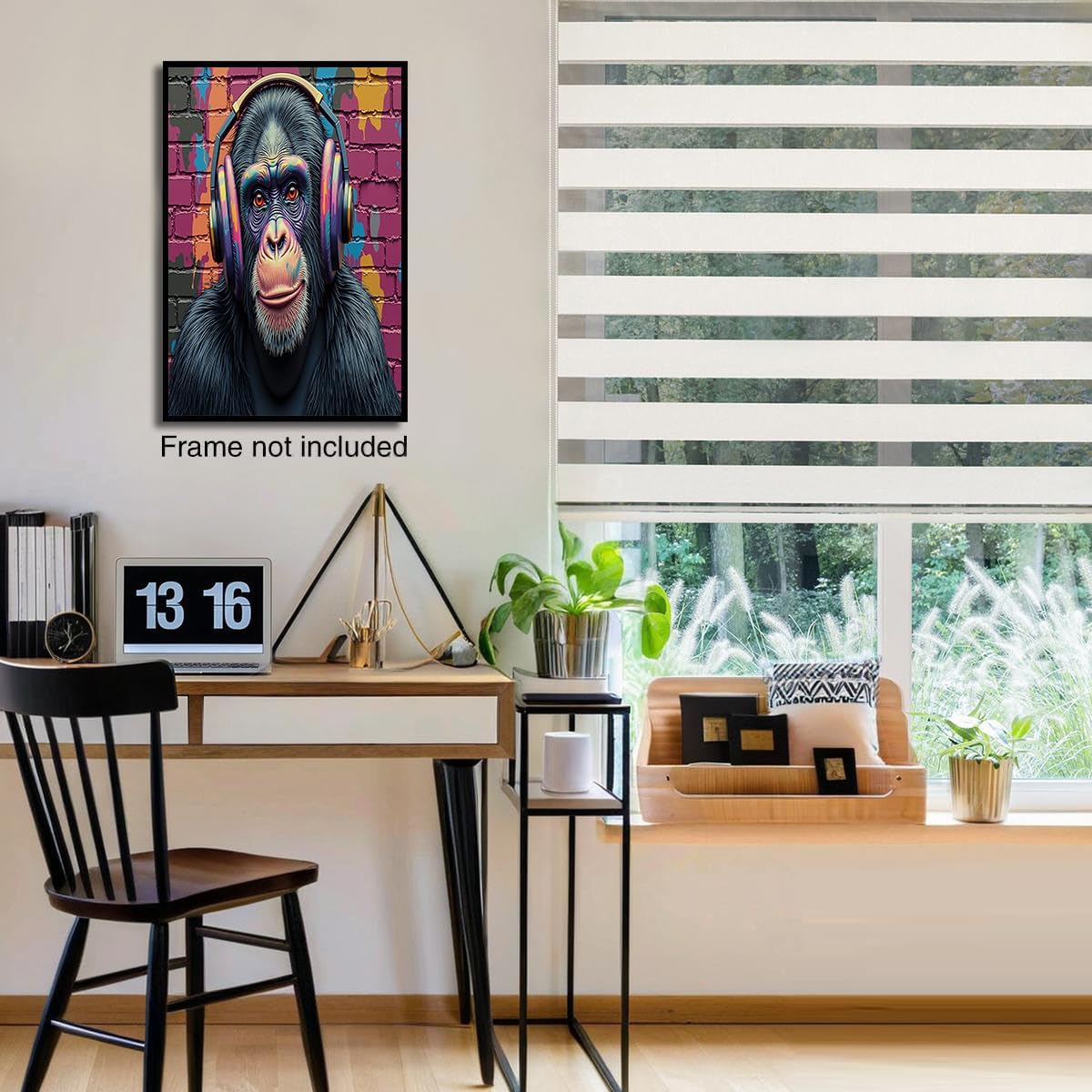 GDJSMIN Street Art Style Wall Art, Animal Monkey Wearing Headphones Poster for Reading Room Living Room Decor 24 x 36 inch Unframed