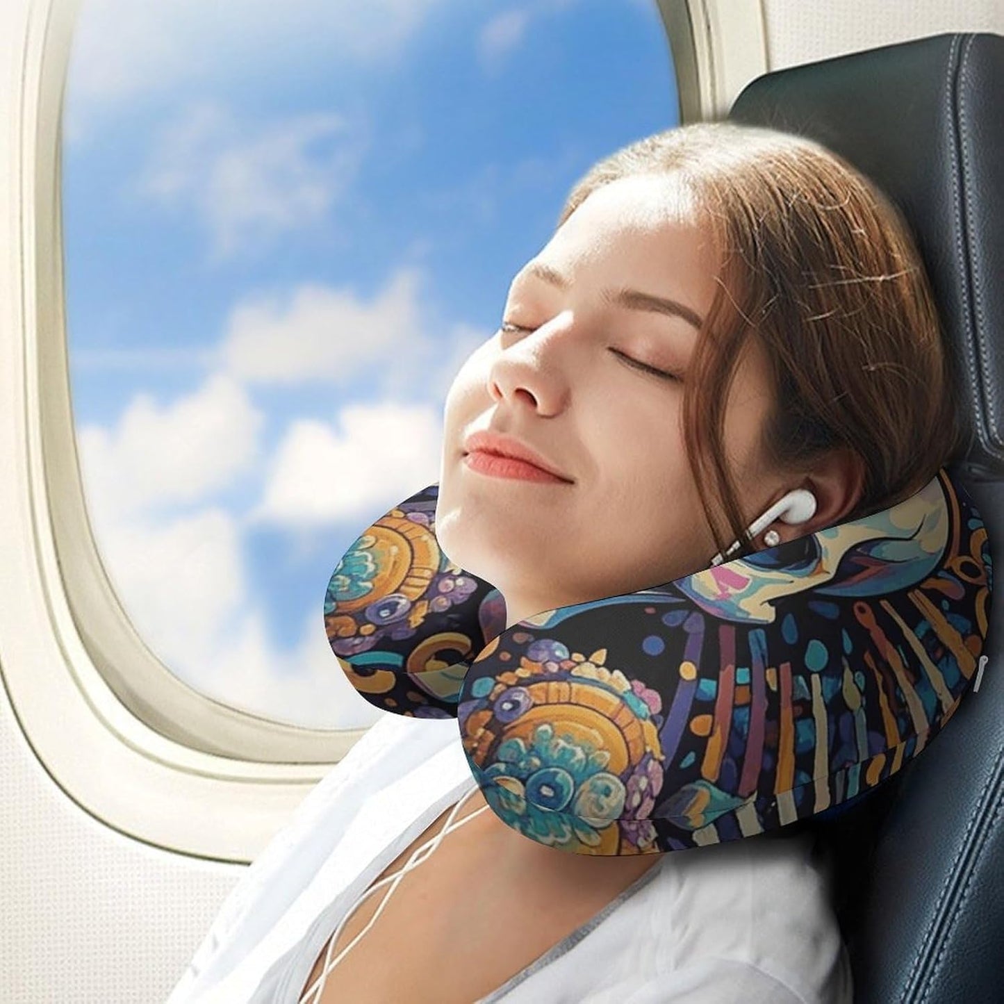 Cool Skull Graphics Neck Pillow Memory Foam U Shaped Pillows Portable Pillows for Shoulder Travel Head Support Pillow with Concealed Zipper for Airplane Car Home Office