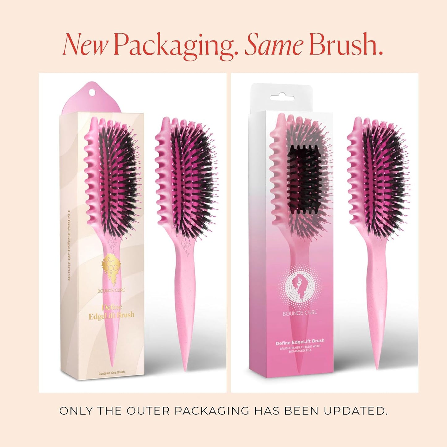 Bounce Curl Define EdgeLift Brush, 5-in-1 Tool for Effortlessly Defined Curls, Waves & Coils, Reduces Frizz - Pink