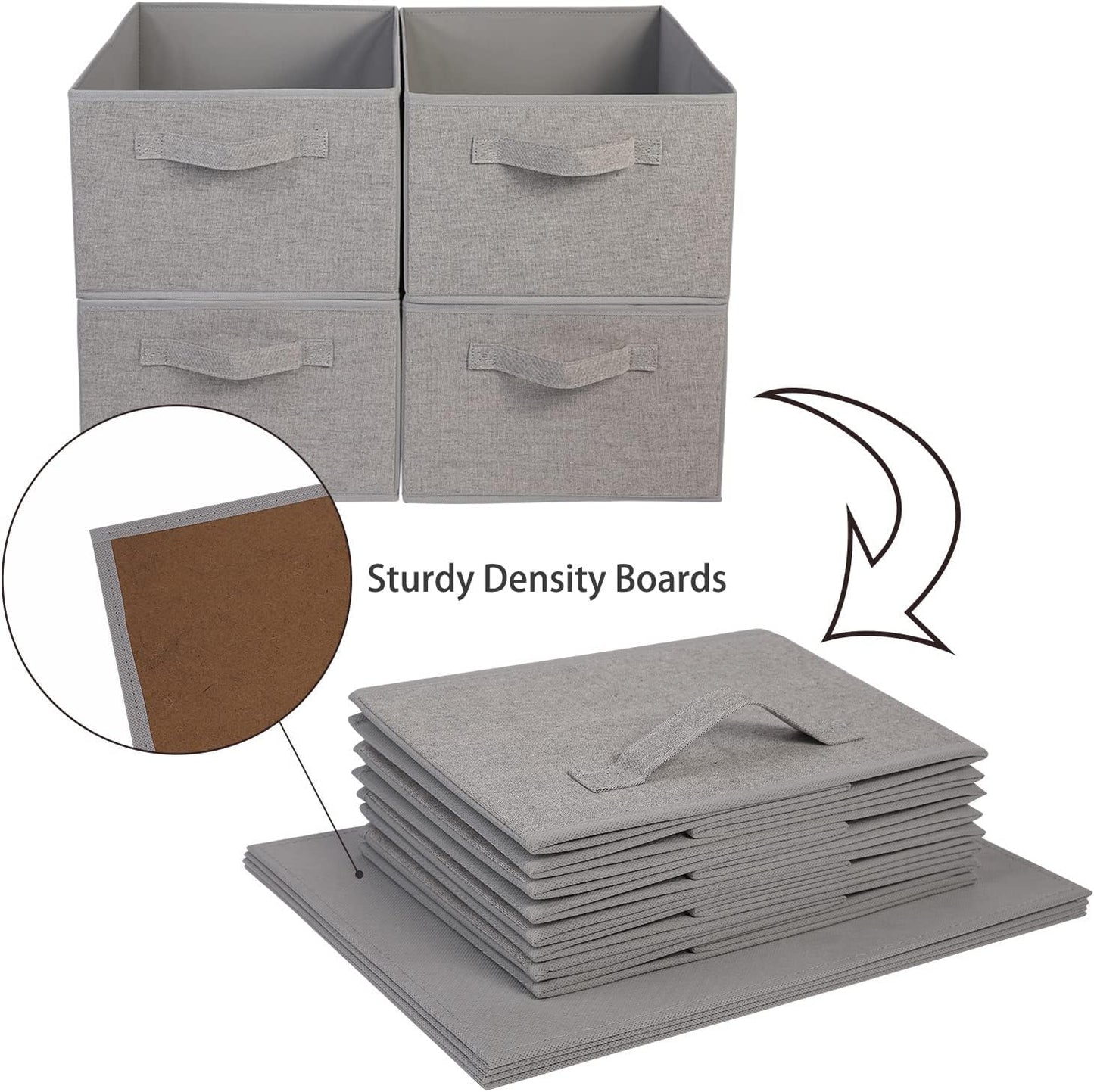 BOMKEE Collapsible Sorage Bins, Storage Cubes Baskets Collapsible Fabric Storage Boxes with Handles for Home and Office (Set of 4, Grey, 15.4 x 11.4 x 7.91inch)