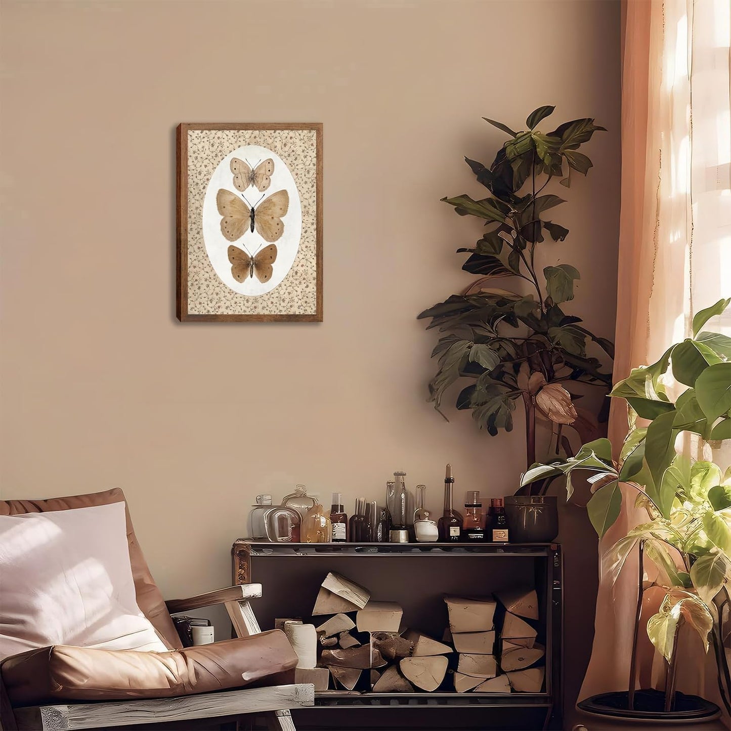 Butterfly Wall Art Prints Nature Vintage Preppy Moth Canvas Gifts Posters Wall Decor Dark Moody Insect Artwork Small Cottagecore for Bedroom Bathroom Kitchen Office Hoom Decor 8x10inch Wood Framed