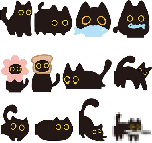 Black Cat Magnetic Bookmarks - 12PCS Assorted Cute Black Cat Book Markers Clip Set for Book Lovers Women Teachers Students Reading Cat Meme Bookmarks for Home Office School Cafe Bookstore
