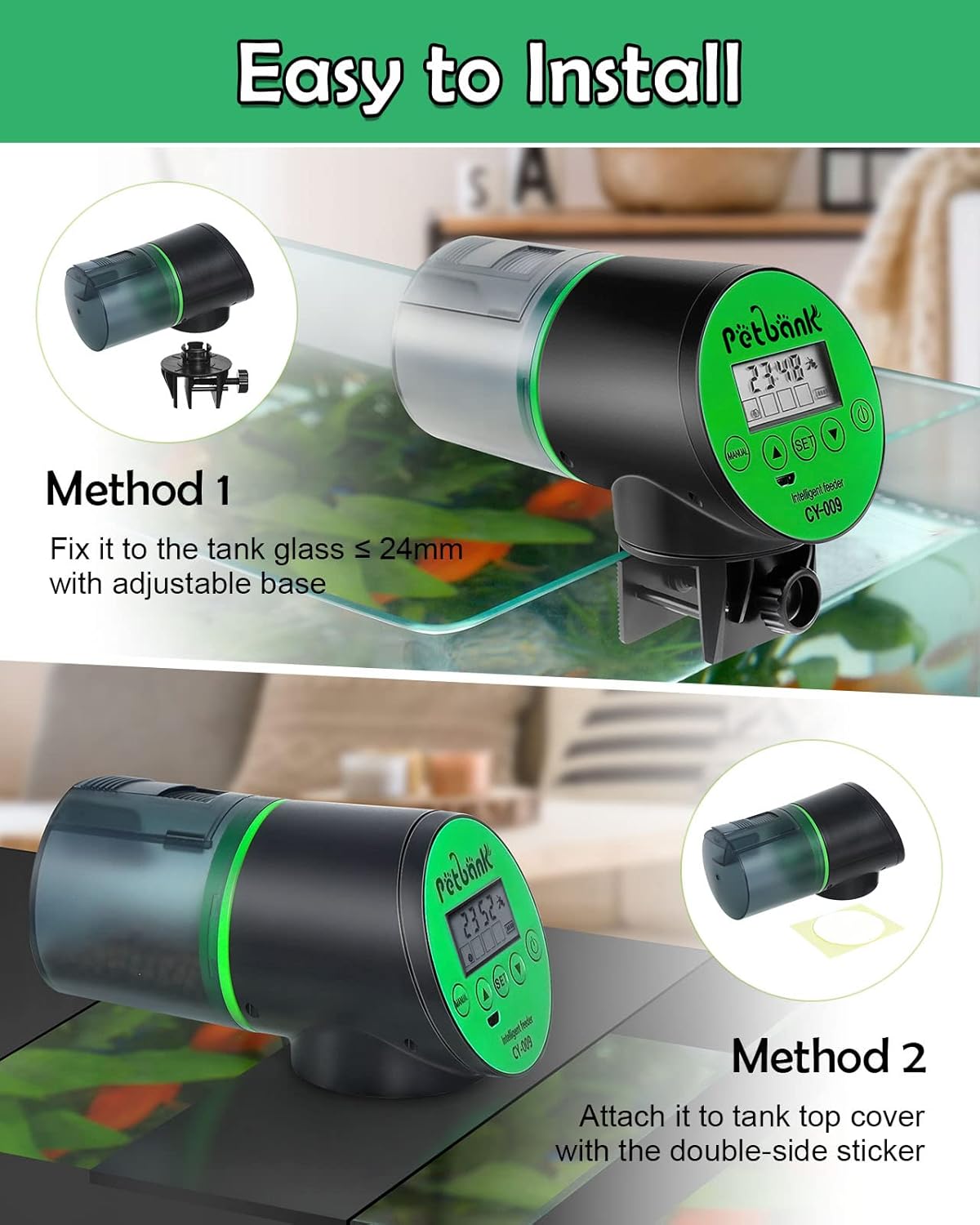 Automatic Fish Feeder for Aquariums - Rechargeable Auto Fish Food Dispenser Timer Feeder with USB Charger Cable，LCD Screen, Customized Schedule