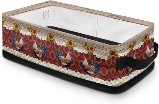 Storage Bins for Shelves, Rooster Storage Basket with 2 Handles, Decorative Fabric Closet Organizers and Storage for Organizing Home, Office, Dormitory, 13.9x7.1x4.4 Inches