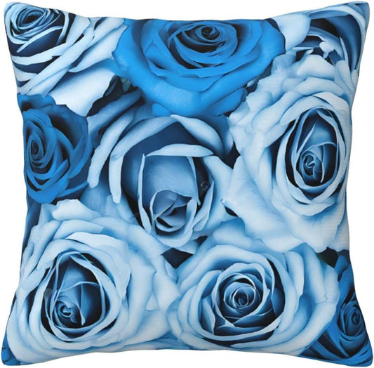 All-Season Square Pillow Covers 18"X18", Turquoise Rose, Decorative Throw Pillow Covers for Sofa Bed Couch, Hidden Zipper Cushion Cover, Square Lumbar & Accent Pillowcases for Home Decor