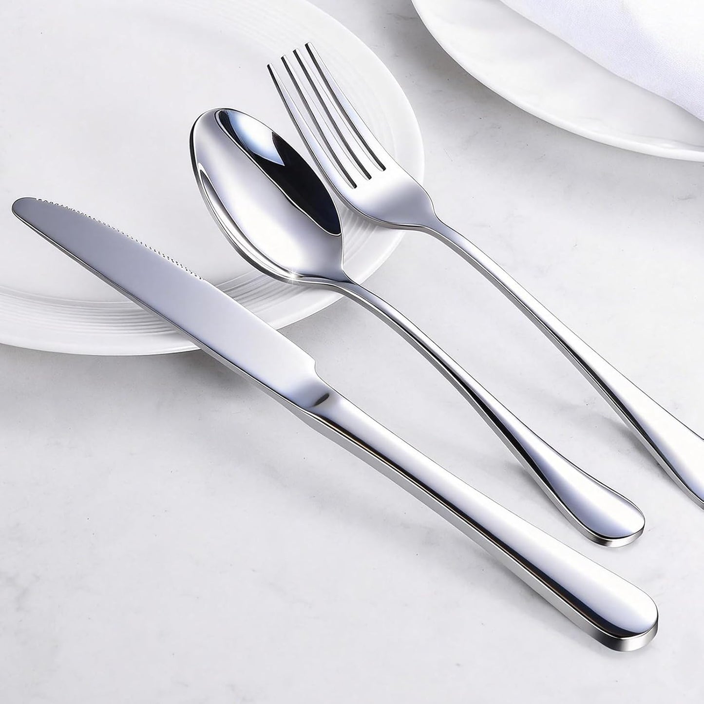 60-Piece Silverware Set for 20 - Stainless Steel Flatware Cutlery Set, Mirror Polished Flatware Set Include Forks Spoons Knives for Home Wedding Restaurant, Dishwasher Safe, Silver, 60 PCS