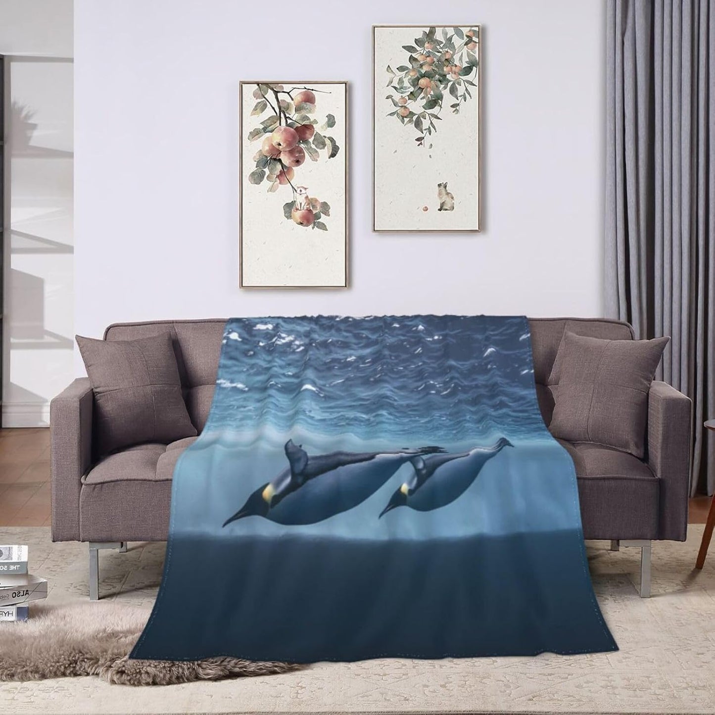 Penguin Throw Blanket Gifts for Adults Kids Flannel Decorative Blankets Fuzzy Sofa Warm and Cozy Throws for Living Room for Bedding Couch and Gift 60"x50"