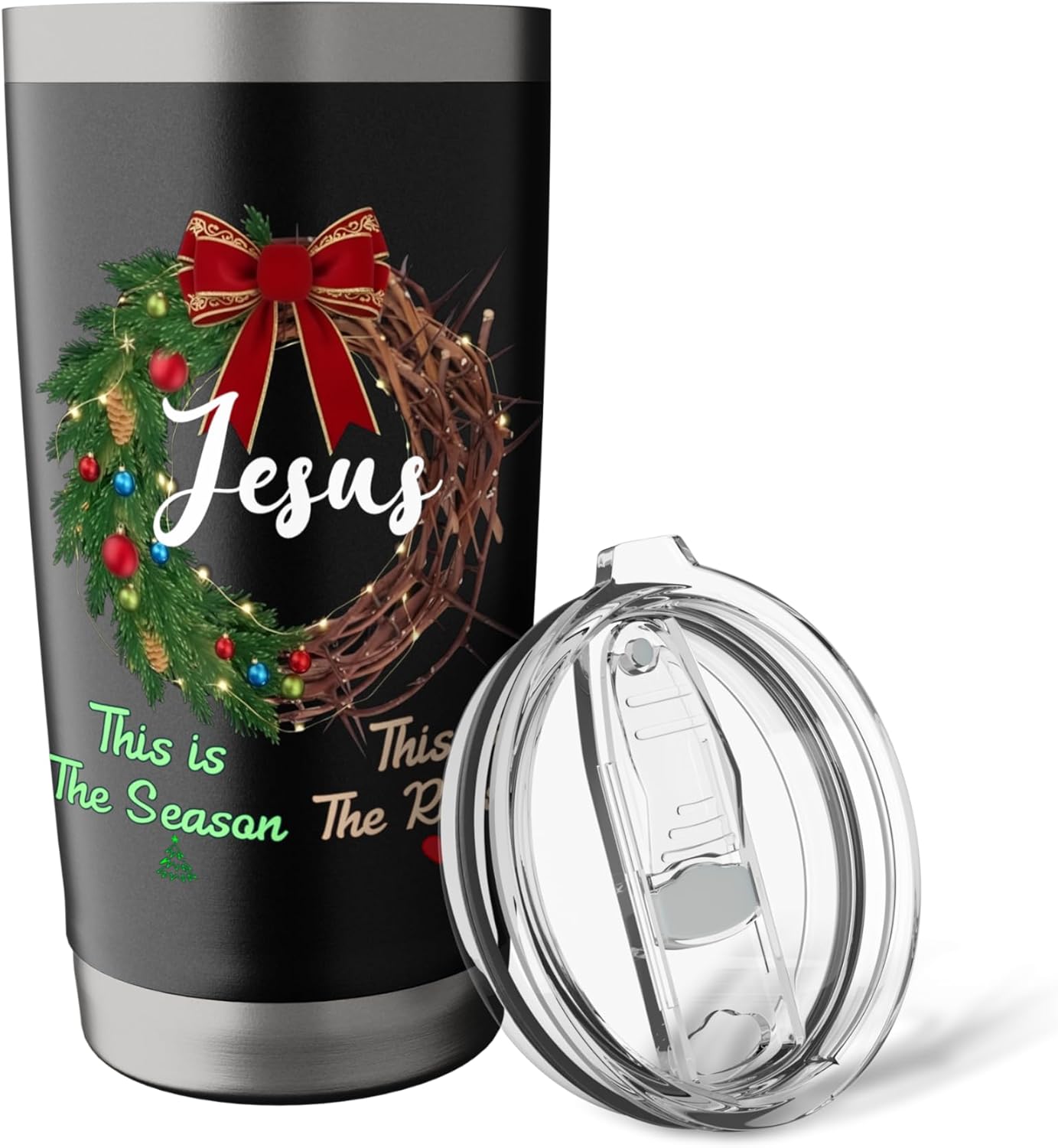 Jesus is the Reason for the Season Christian Xmas Wreath Stainless Steel Insulated Tumbler