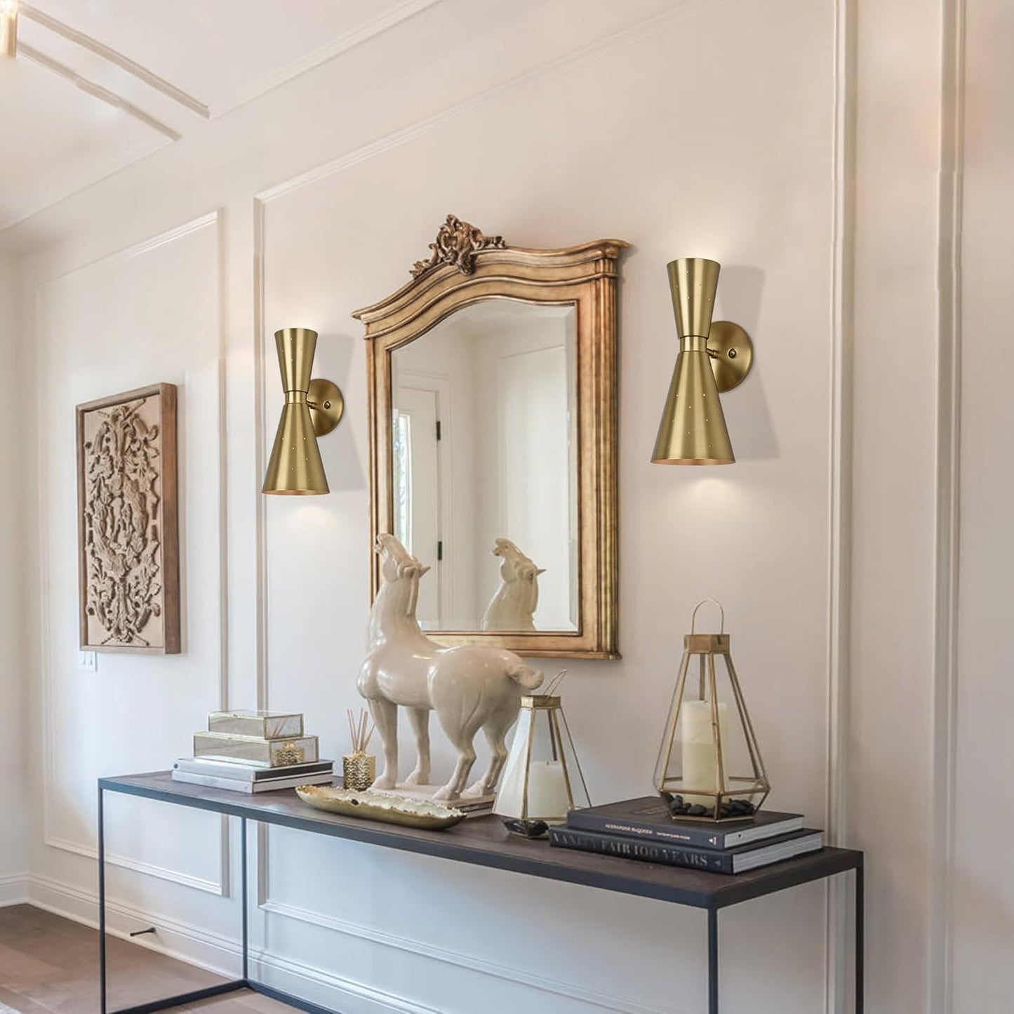 Brass Wall Sconce, Mid Century Modern Sconce Wall Lighting, Up Down Gold Wall Sconces E12 Base, Vintage Farmhouse Wall Lights Hardwired Wall Lamps for Bedroom Bathroom Living Room Staircase