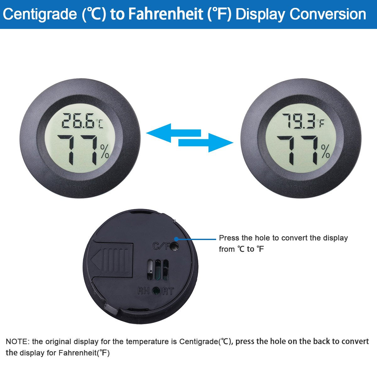 2-Pack Mini Hygrometer Thermometer Fahrenheit or Celsius Meter Digital LCD Monitor Indoor Room Round Humidity Temperature Gauge for 3D Printers Guitar Case Greenhouse Babyroom Reptile Incubator