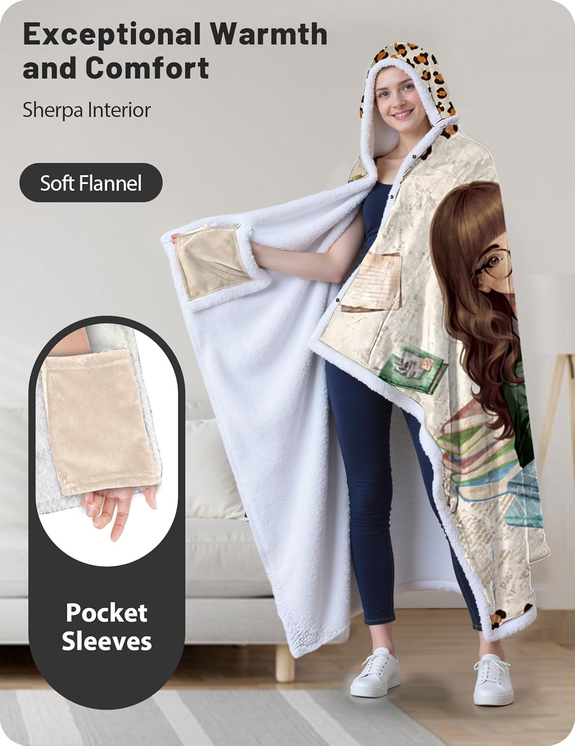 Reading Wearable Blanket Hoodie for Women, Bookish Gifts, Book Lover Gift Ideas, Reading Accessories for Bookworm，Books Gift for Friends Teachers Students on Bookclub Birthday Christmas Teachers Day