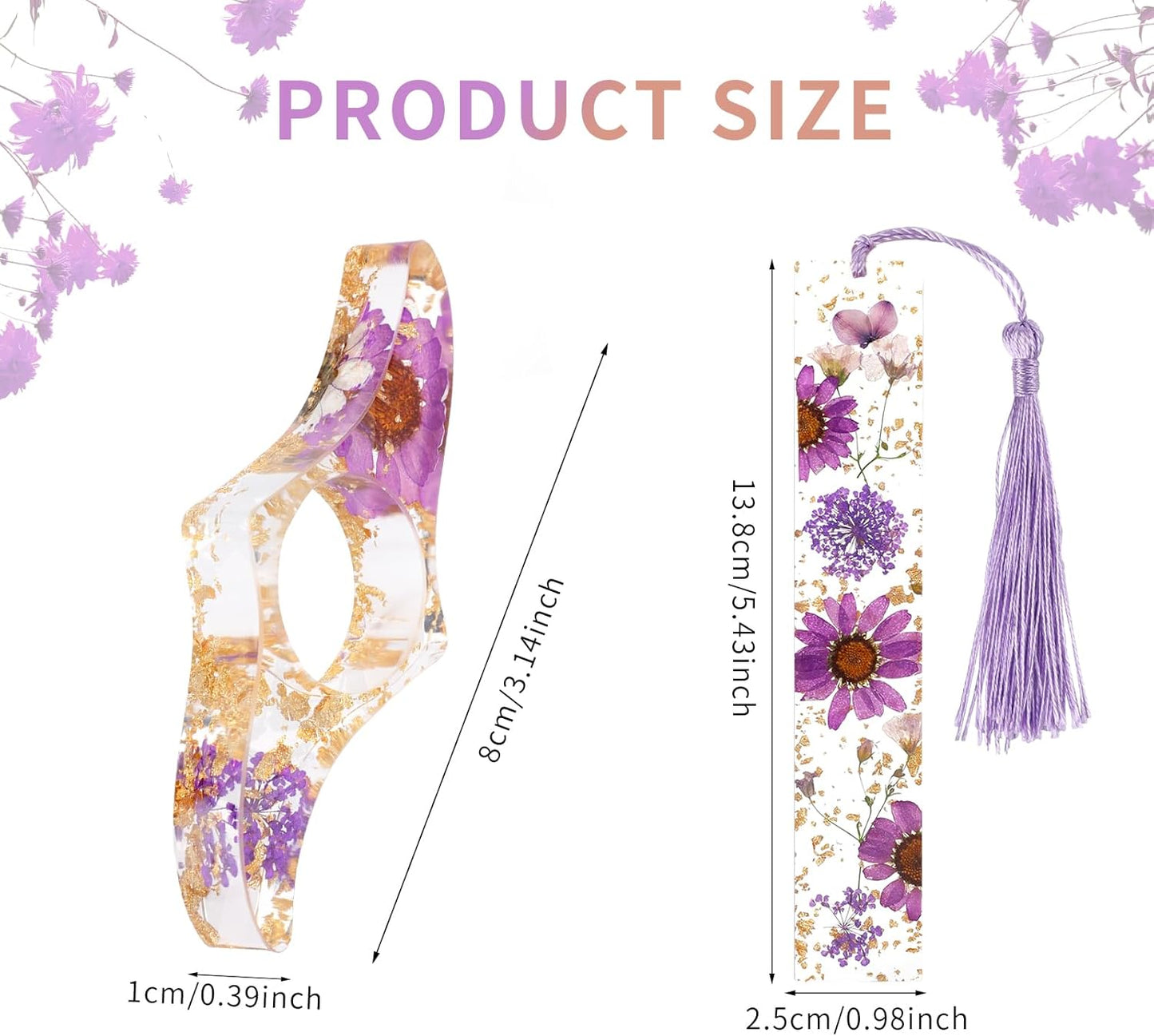 Dried Flower Resin Bookmark and Book Page Holder Set, 4 Pcs Handmade Transparent Thumb Books Page Holder with Tassel, Cute Book Accessories Gift for Reading Lover Students Teachers