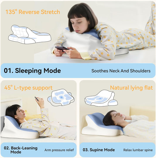 Premium Memory Foam Reading Pillow - Ergonomic Neck Support for Beds, Sofas, and Floors - Removable and Washable Pillowcase - Perfect for Reading, Watching TV, and Relieving Back Pain