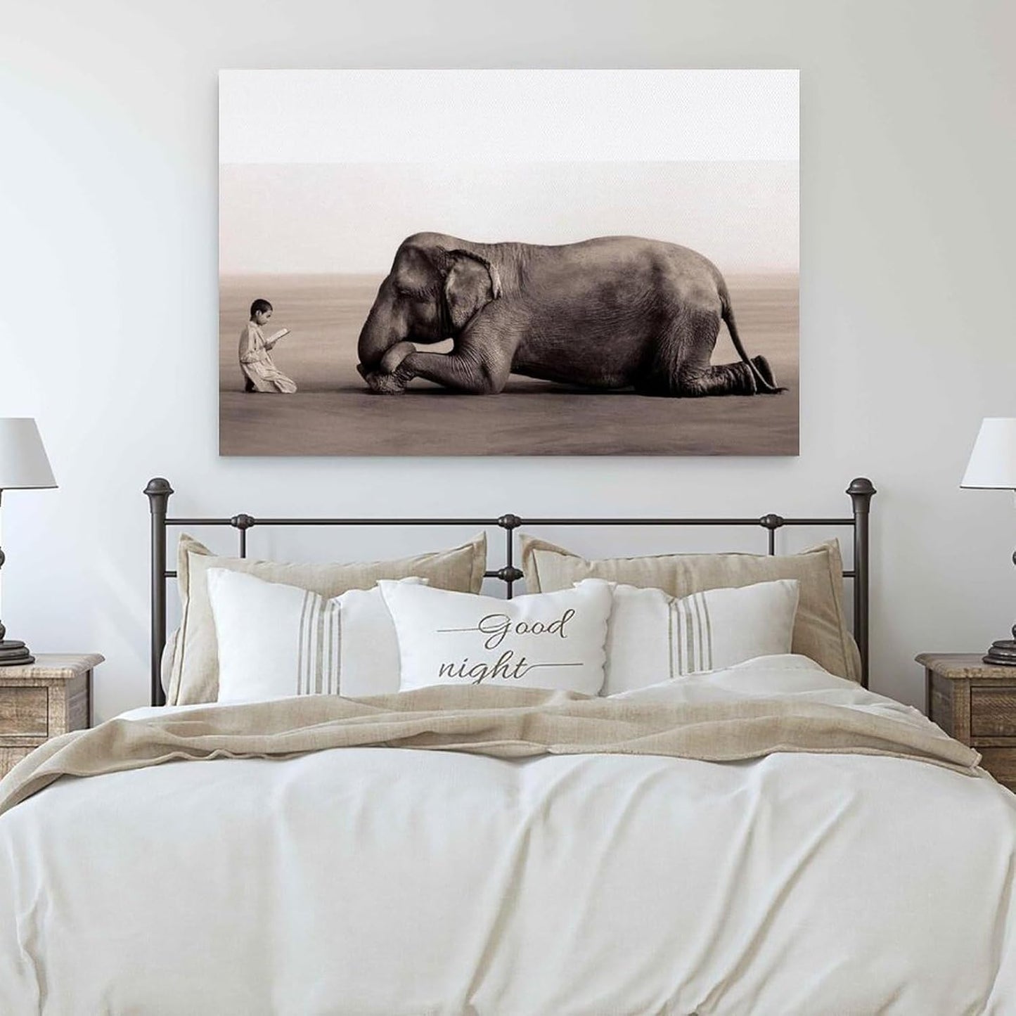 Boy Reading To Elephant Poster Wall Art Paintings Canvas Wall Decor Home Decor Living Room Decor Aesthetic 16x24inch(40x60cm) Frame-style