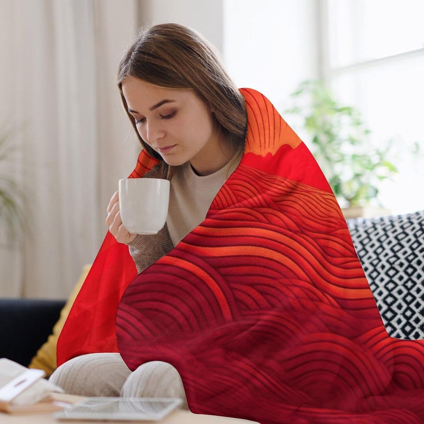 Red Sunrise Blanket Super Soft Lightweight Throw Blanket Cute Cozy Warm Bed Blanket Decorative Fuzzy Blanket All-Season Home Decor Gift for Sofa Couch Living Room 60"*80"（150 * 200cm）