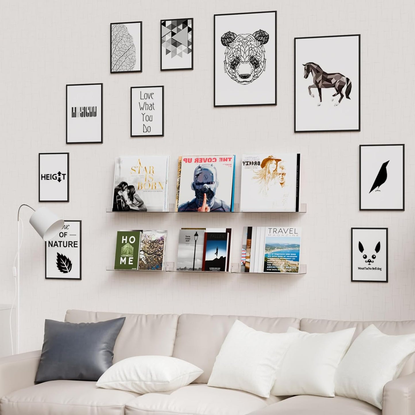 6 Pack Clear Acrylic Shelves for Wall with Adhesive,15 Inch No Drill Floating Shelves for Bathroom,Bedroom,Renter Friendly,Kids Room Bookshelf,Wall Display Shelf for Lego,Funko Pop,Figurine,Perfume