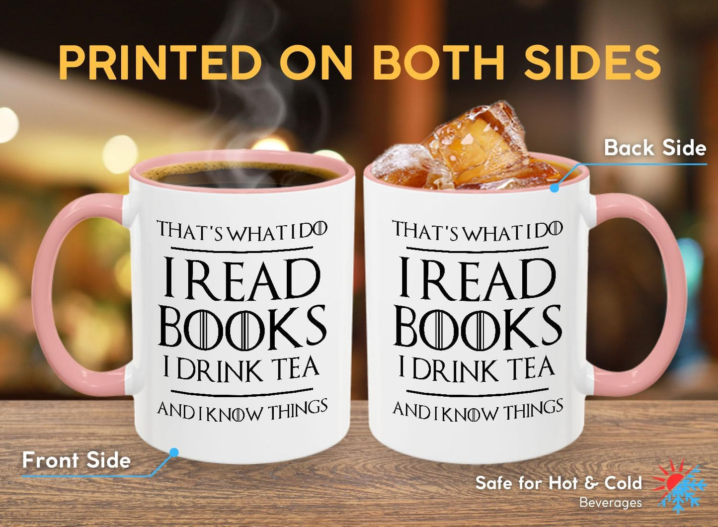 Book Lover Two Tone Pink Coffee Mug 11Oz - Read Books Drink Tea - Reading Reader Tea Lover I Know Things Book Addict Book Lover Bookish Novelist Librarian Writer