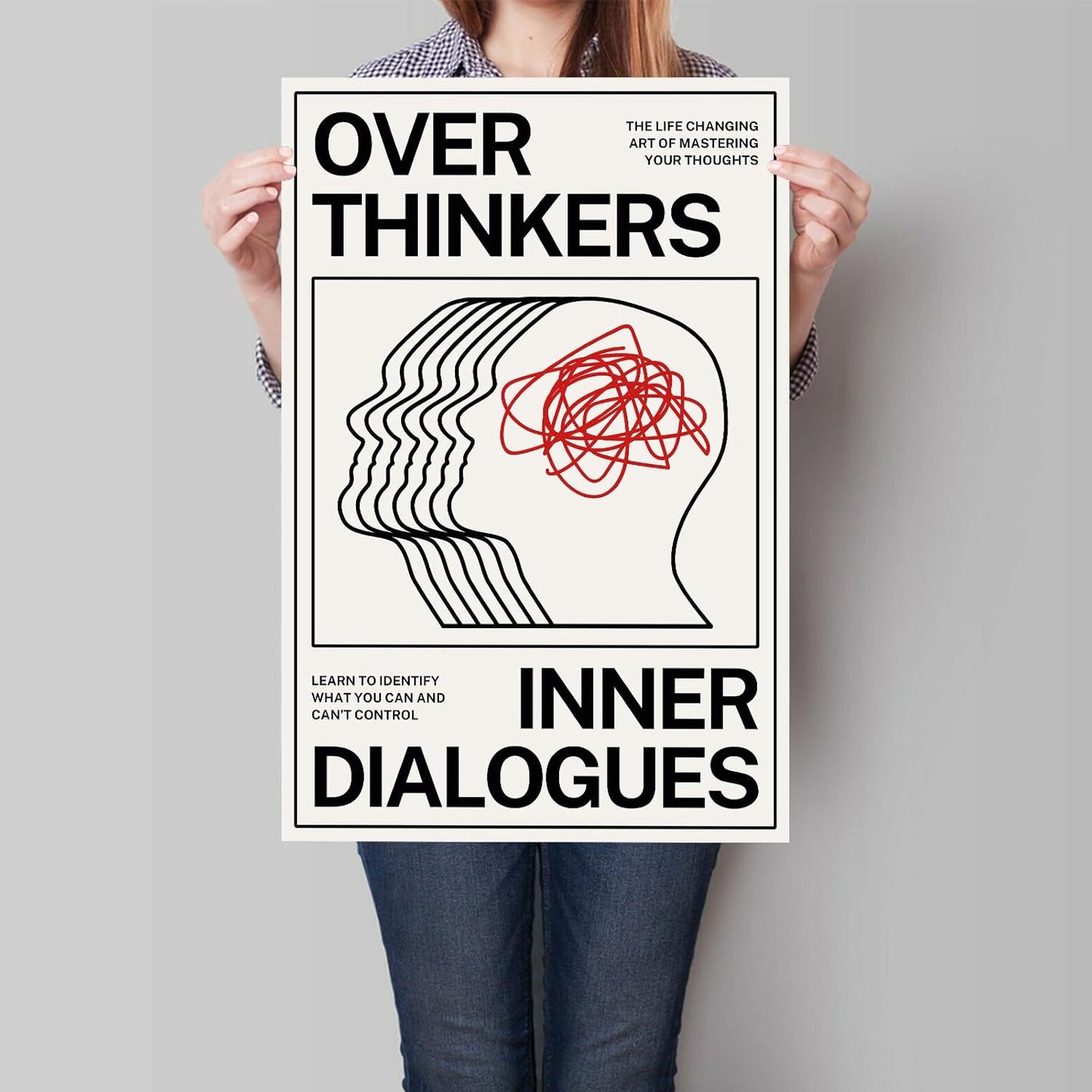 Retro Over Thinkers Inner Dialogues Poster, Trendy Mental Health Inspirational Quote Canvas Wall Art, Room Aesthetic Picture, Counsellor Office Poster, Therapist Office Decor 12x16 in Unframed