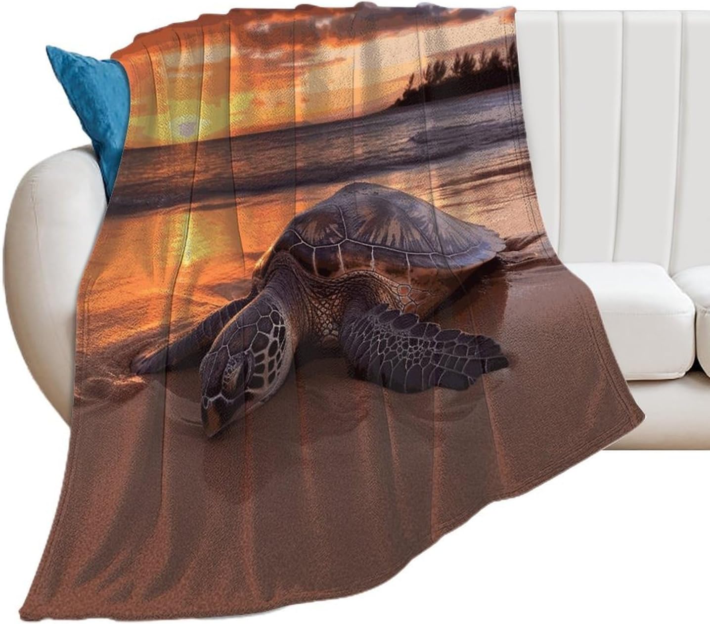 Sea Turtle Sunset Blanket Super Soft Lightweight Throw Blanket Cute Cozy Warm Bed Blanket Decorative Fuzzy Blanket All-Season Home Decor Gift for Sofa Couch Living Room 40"*50" （100 * 130cm）
