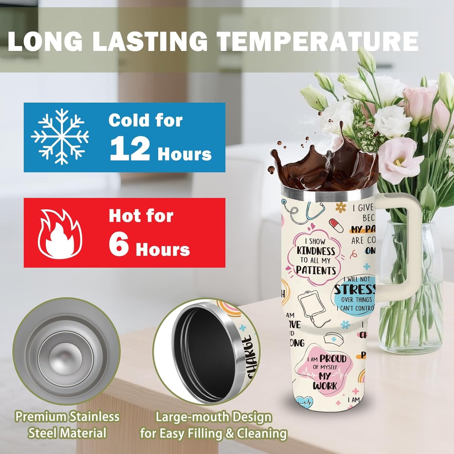 Nurse Tumbler Gifts, 30oz Nurse Themed Tumbler with Handle and Straw, Stainless Steel Double Wall Vacuum Insulated Cup Keep Hot Cold - 30 oz Travel Mug with Lid Tumblers for Work