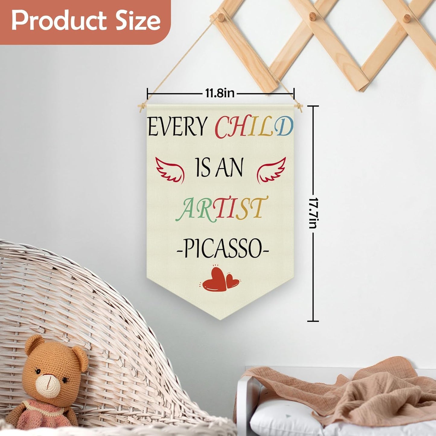 Every Child Is an Artist Quote Wall Hanging Banner Nursery Wall Decor Hanging Pennant Flag Banner Inspirational Quote Decor for Kids Room Nursery Classroom Playroom Bedroom Linen Cotton Flag