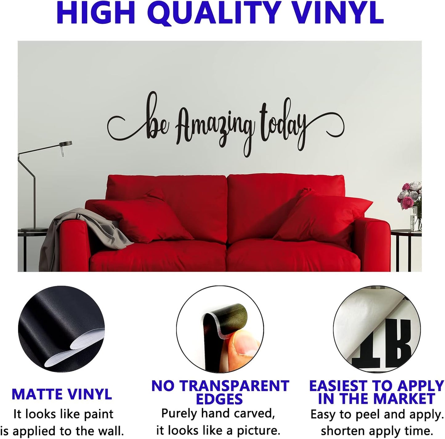 Bathroom Wall Stickers, Family Wall Decals, (Easy to Install), Wall Decor Quotes Home Bedroom Office Kitchen Love Teamwork Inspirational Women Men Positive Poster Signs Vinyl, Be Amazing Today 25"X7"